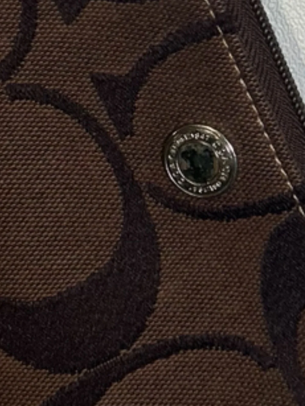 Coach Brown Signature Jacquard Wristlet with Logo Snap